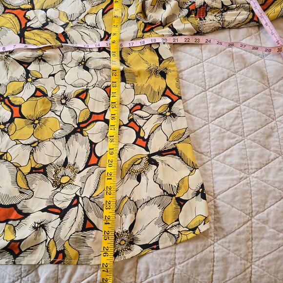 Cabi Sequel Blouse Women's M Yellow Orange Large Floral Poet Sleeve Career Boho - Picture 9 of 9